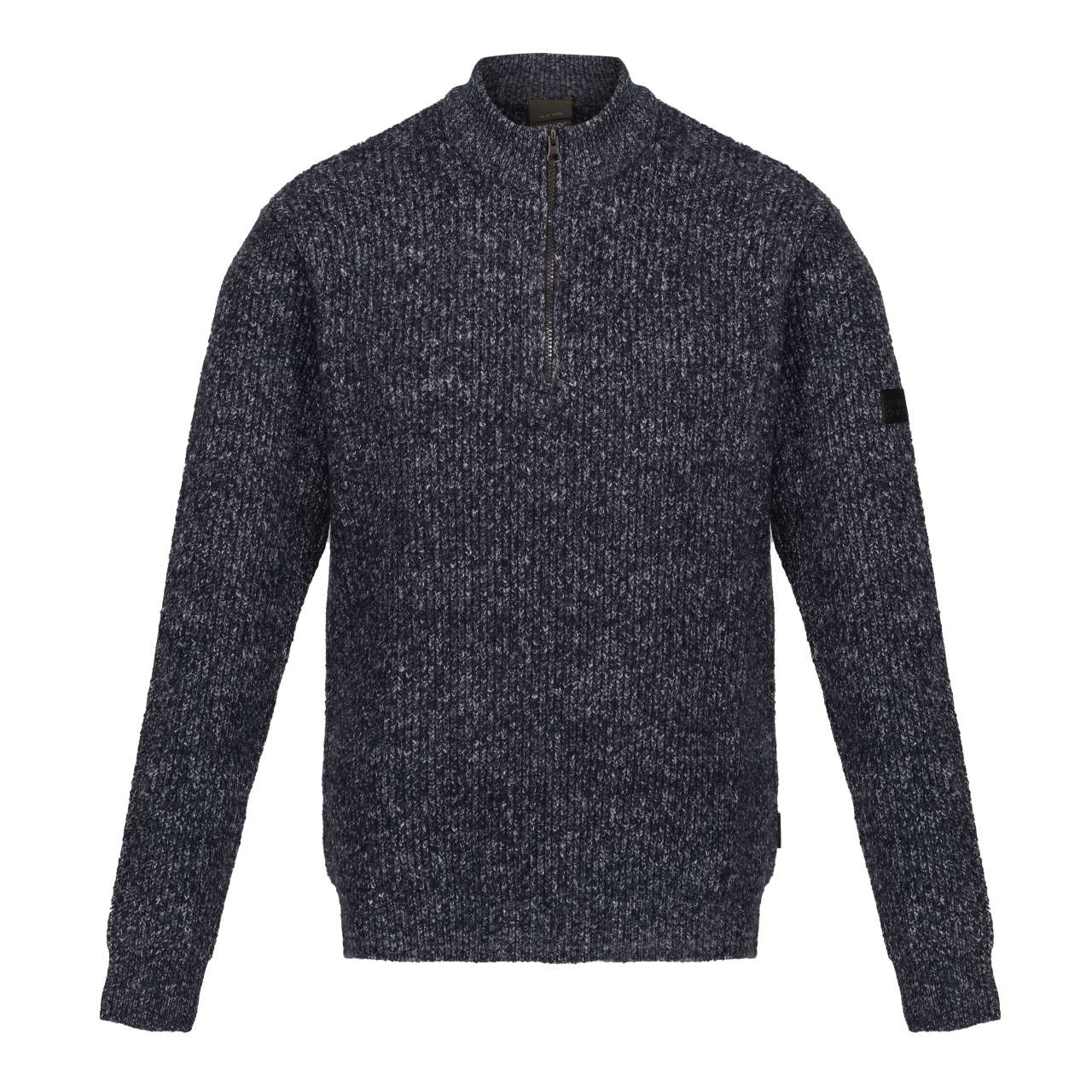 SOLOMON ZIP-NECK KNITTED PULLOVER - Navy Marl - colorimageurl
