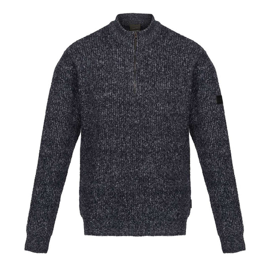SOLOMON ZIP-NECK KNITTED PULLOVER - Navy Marl - colorimageurl