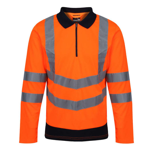 PRO HI-VIS LS POLO SHIRT - Orange/Navy - Main