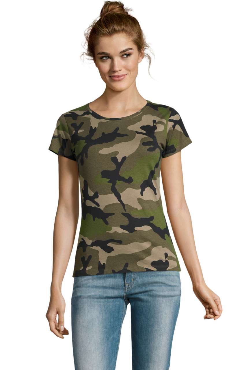 SOL'S CAMO WOMEN - ROUND COLLAR T-SHIRT - Model Image