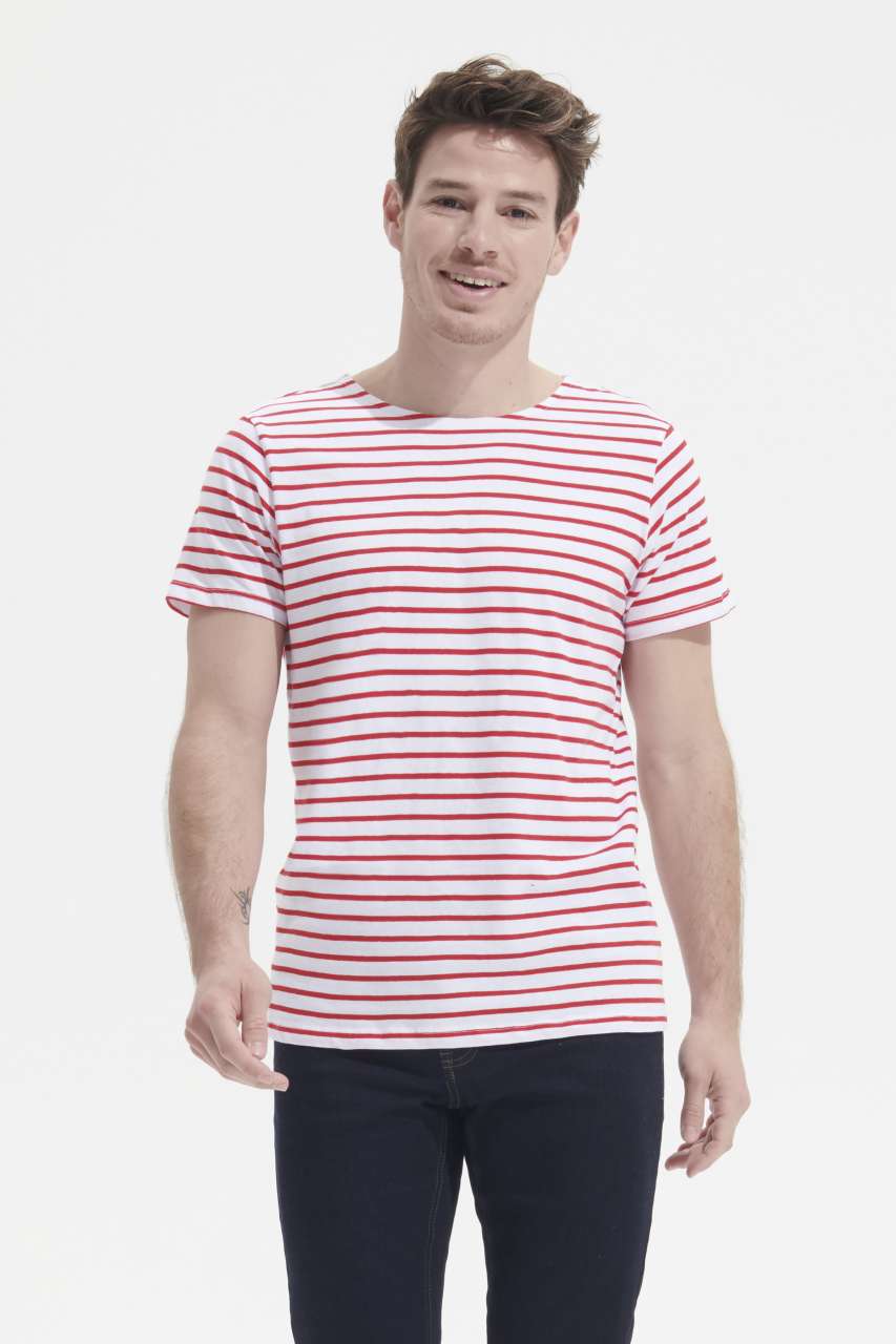 SOL'S MILES MEN - ROUND NECK STRIPED T-SHIRT - White/Navy - Model