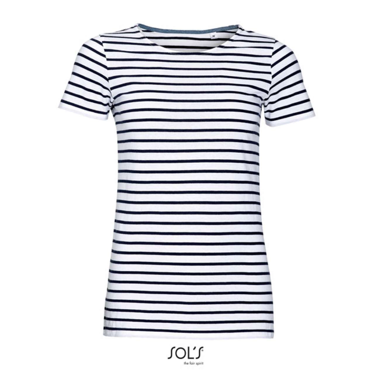 SOL'S MILES WOMEN - ROUND NECK STRIPED T-SHIRT - White/Navy - Additional
