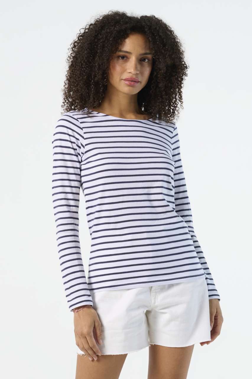 SOL'S MARINE WOMEN - LONG SLEEVE STRIPED T-SHIRT - White/Navy - Additional