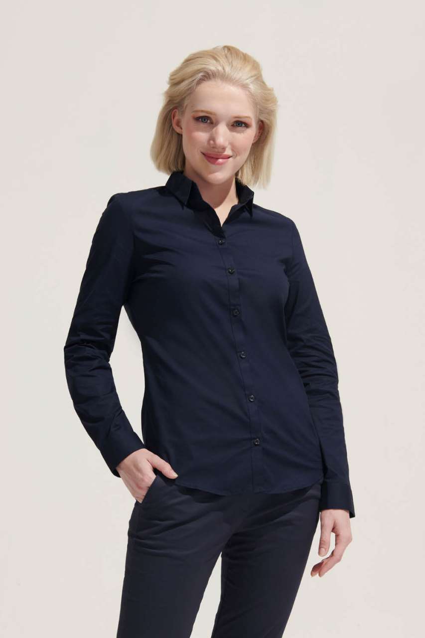SOL'S BLAKE WOMEN - LONG SLEEVE STRETCH SHIRT - Black - Model