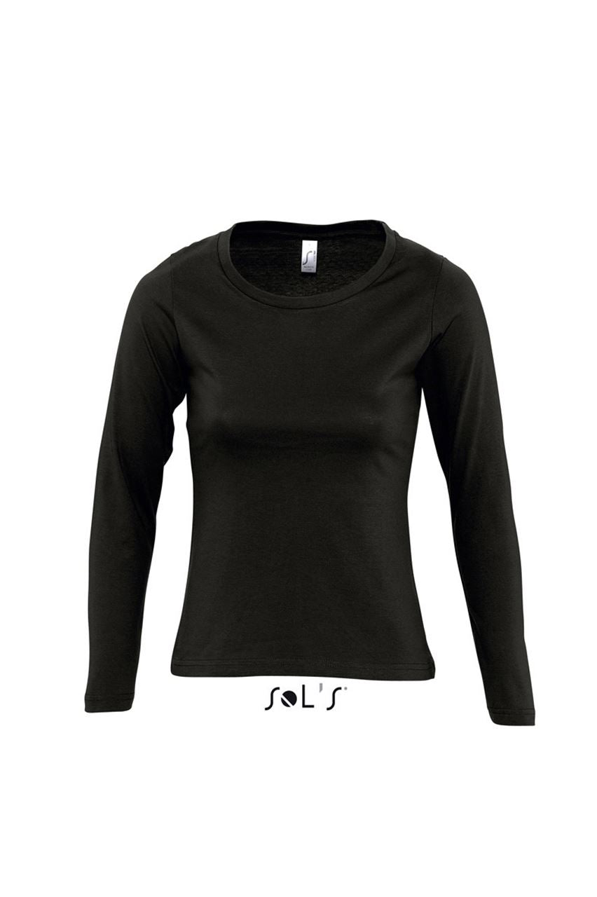 SOL'S MAJESTIC - WOMEN'S ROUND COLLAR LONG SLEEVE T-SHIRT - Deep Black - Main