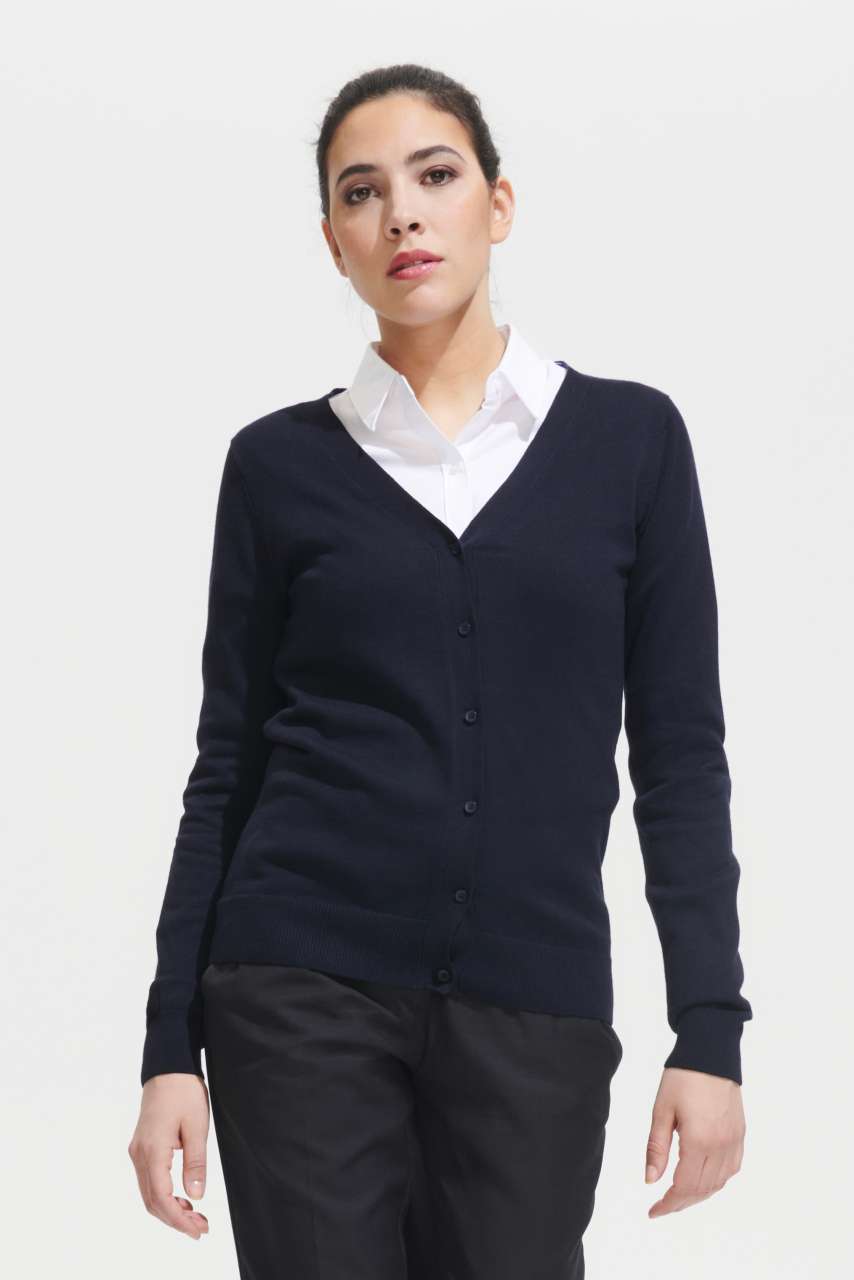 SOL'S GOLDEN WOMEN - V-NECK KNITTED CARDIGAN - Navy - Model
