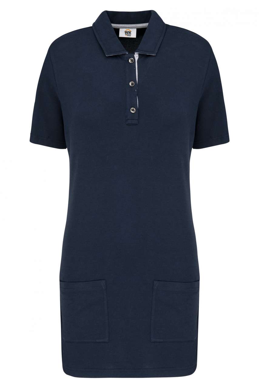 LADIES’ SHORT-SLEEVED LONGLINE POLO SHIRT - Navy/Oxford Grey - colorimageurl
