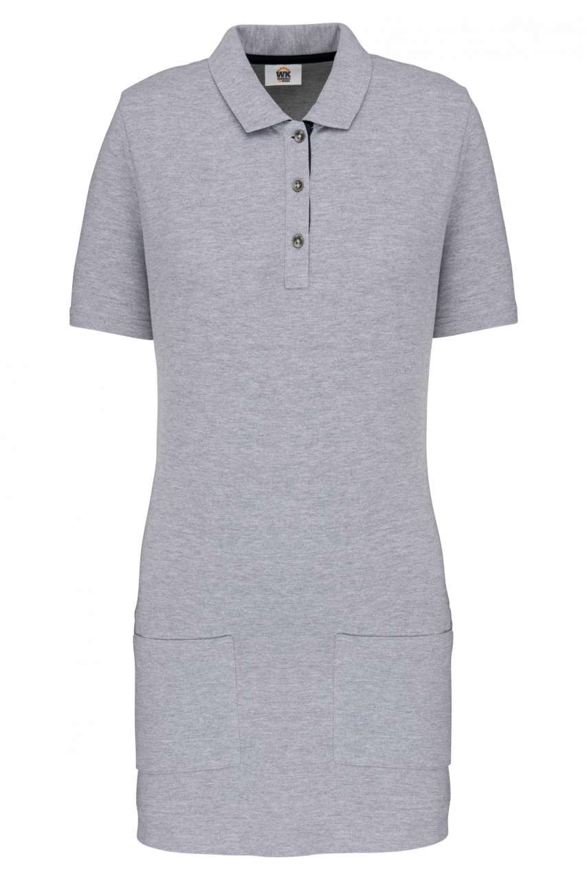 LADIES’ SHORT-SLEEVED LONGLINE POLO SHIRT - Oxford Grey/Navy - colorimageurl