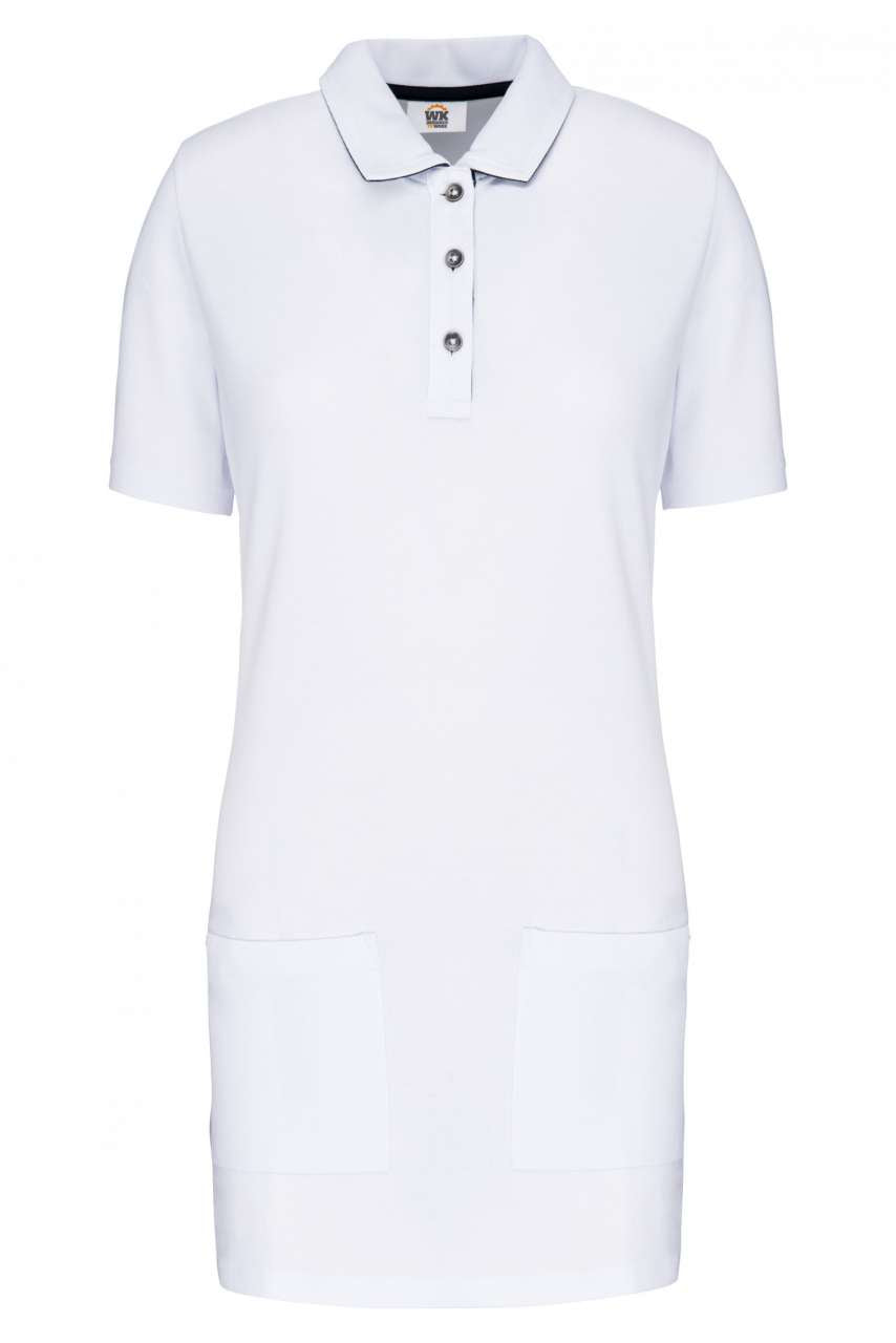 LADIES’ SHORT-SLEEVED LONGLINE POLO SHIRT - White/Navy - colorimageurl