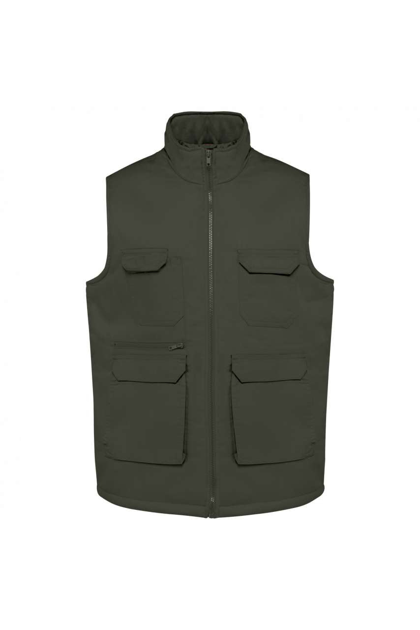 UNISEX PADDED MULTI-POCKET POLYCOTTON VEST - Dark Khaki - colorimageurl