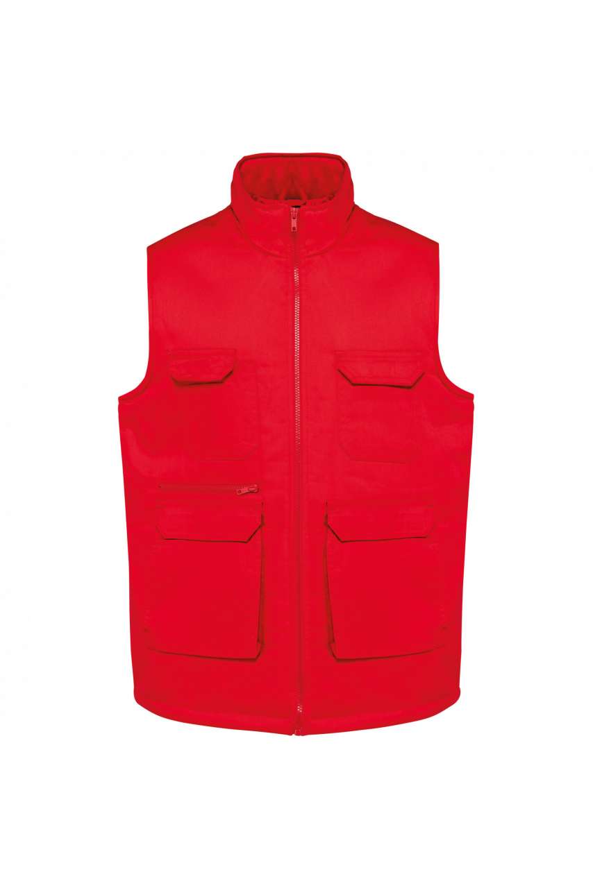 UNISEX PADDED MULTI-POCKET POLYCOTTON VEST - Red - colorimageurl