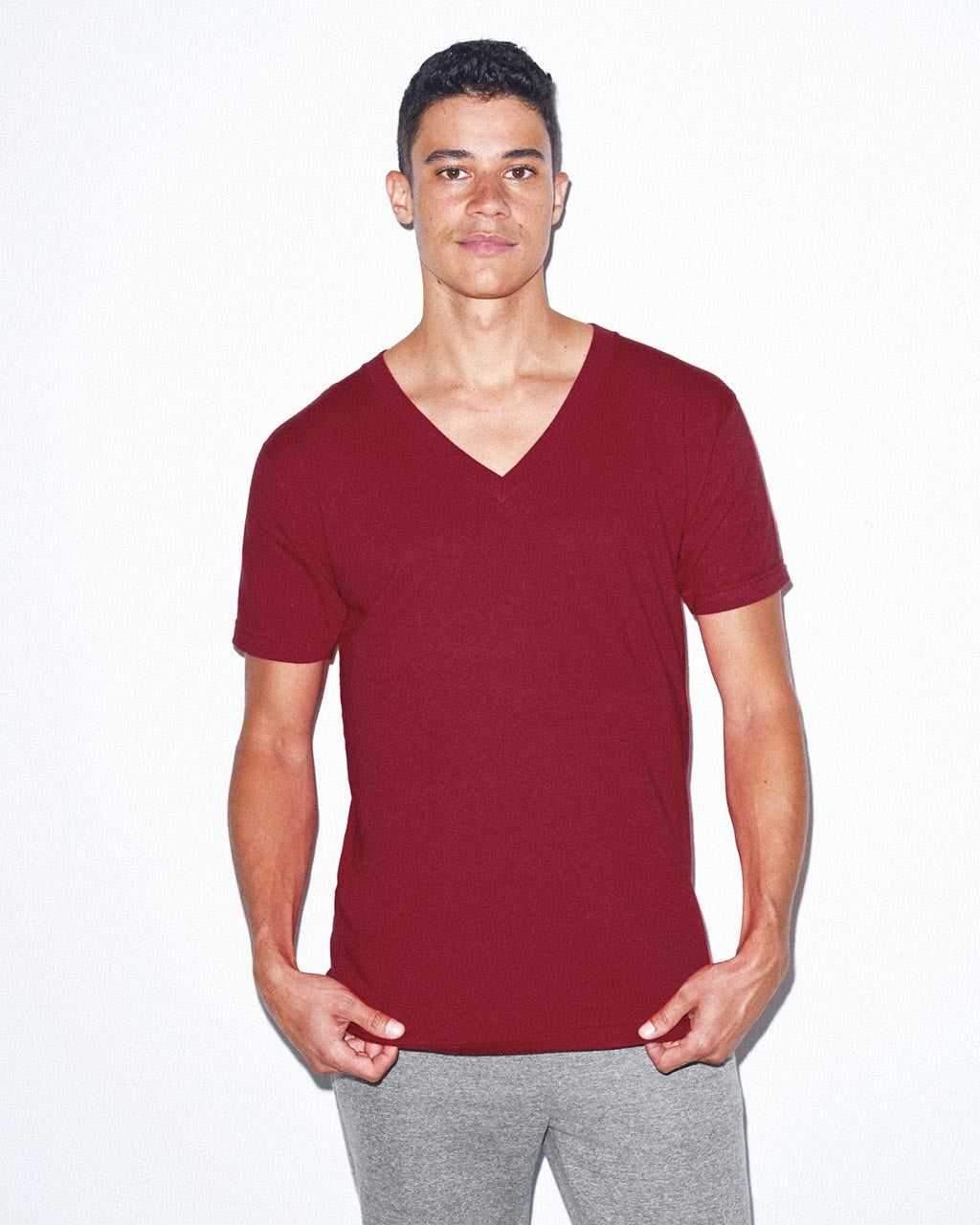 UNISEX FINE JERSEY V-NECK T-SHIRT - Red - Additional