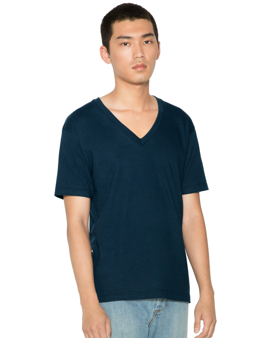 UNISEX FINE JERSEY V-NECK T-SHIRT - Red - Model