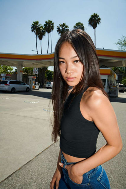 WOMEN'S COTTON SPANDEX CROP TANK - Black - Additional