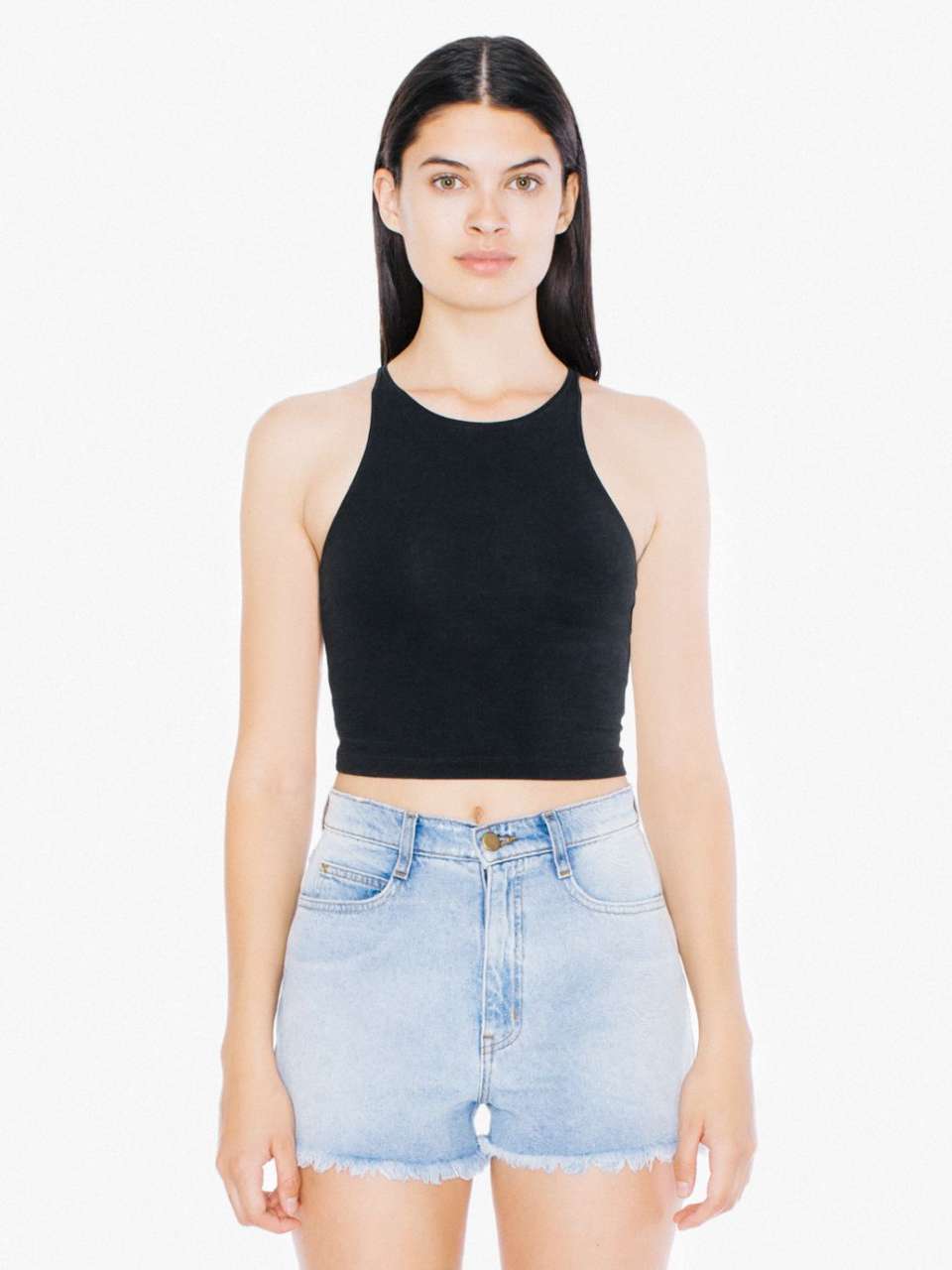 WOMEN'S COTTON SPANDEX CROP TANK - Black - Main