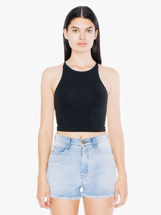 WOMEN'S COTTON SPANDEX CROP TANK - Black - Main