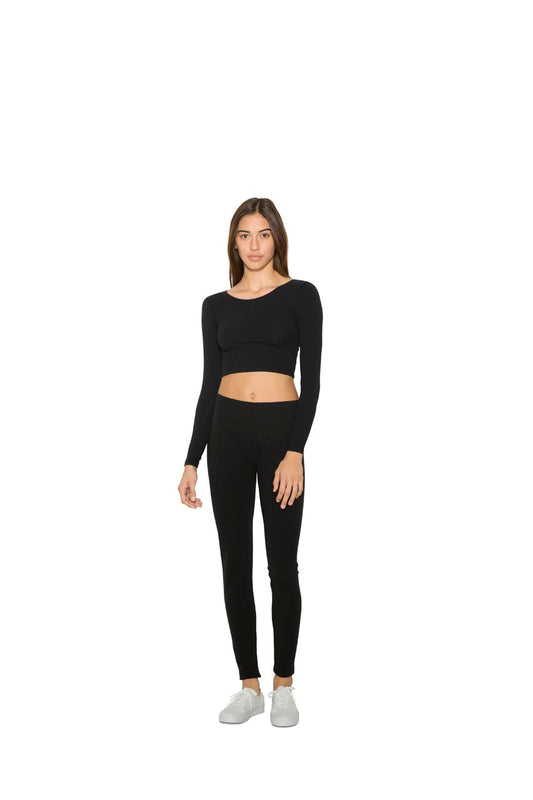 WOMEN'S COTTON SPANDEX LONG SLEEVE CROP TOP - Heather Grey - Main