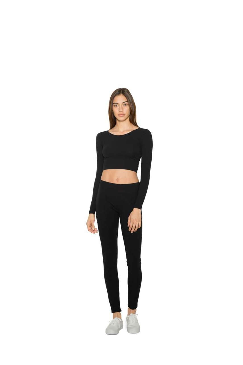 WOMEN'S COTTON SPANDEX LONG SLEEVE CROP TOP - Heather Grey - Additional