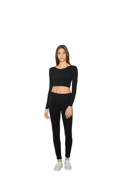 WOMEN'S COTTON SPANDEX LONG SLEEVE CROP TOP - Heather Grey - Additional