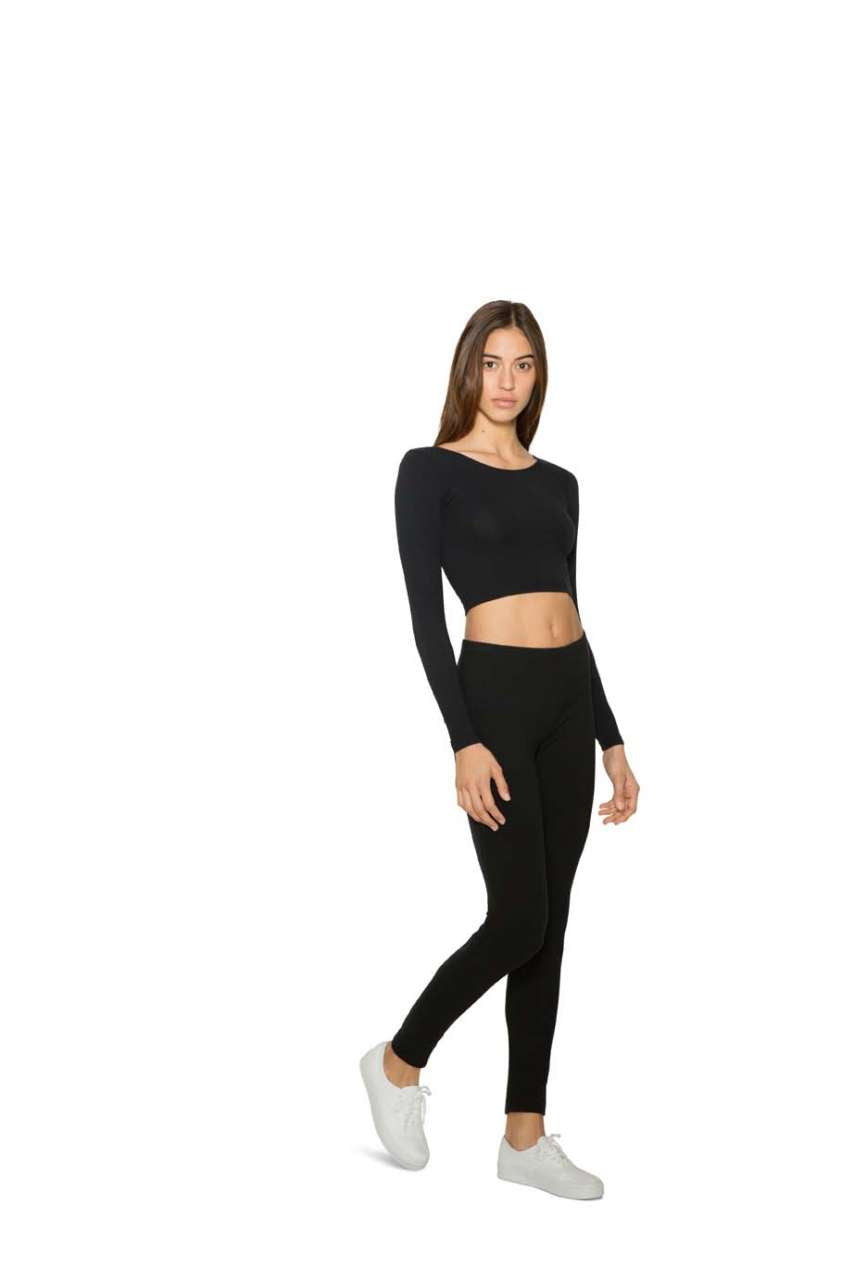 WOMEN'S COTTON SPANDEX LONG SLEEVE CROP TOP - Heather Grey - Additional