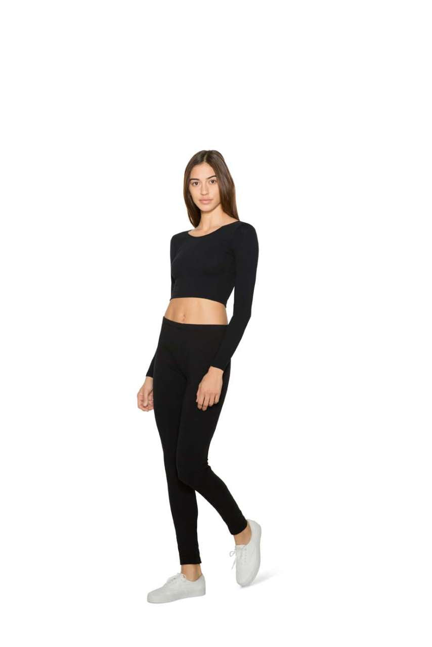 WOMEN'S COTTON SPANDEX LONG SLEEVE CROP TOP - Heather Grey - Additional
