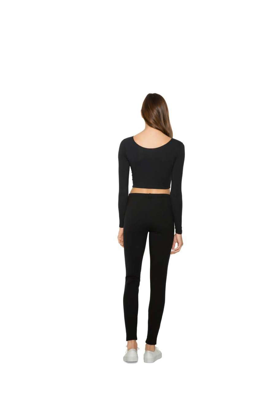 WOMEN'S COTTON SPANDEX LONG SLEEVE CROP TOP - Heather Grey - Additional