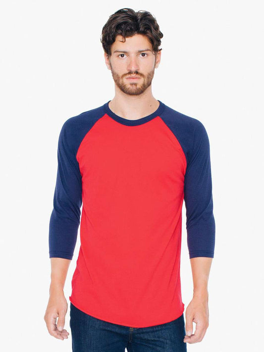 UNISEX POLY-COTTON 3/4 SLEEVE RAGLAN T-SHIRT - Red/Navy - Main