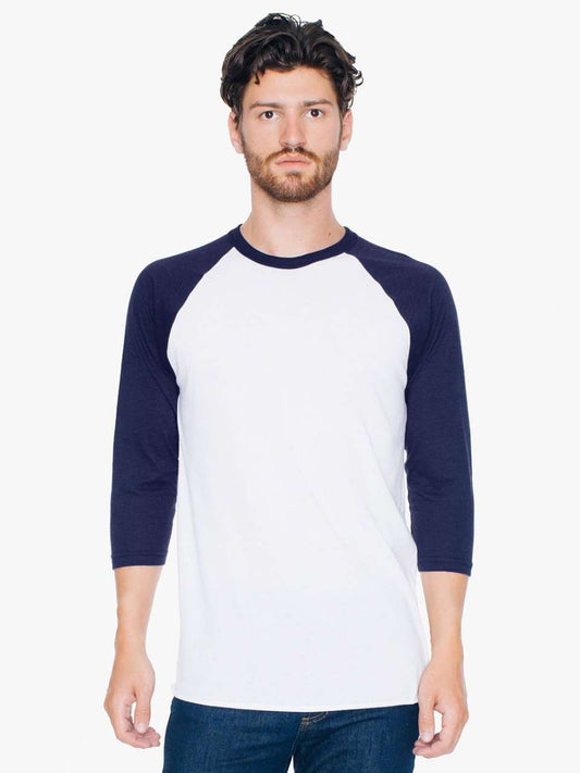 UNISEX POLY-COTTON 3/4 SLEEVE RAGLAN T-SHIRT - White/Navy - Main