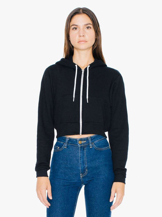 WOMEN'S FLEX FLEECE CROPPED ZIP HOODED SWEATSHIRT - Black - Main
