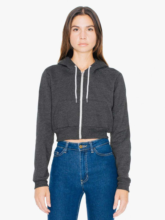 WOMEN'S FLEX FLEECE CROPPED ZIP HOODED SWEATSHIRT - Dark Heather Grey - Main