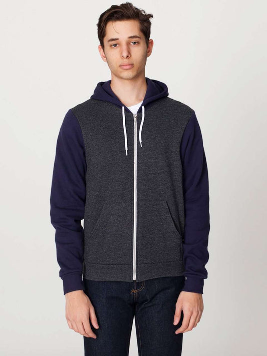 UNISEX FLEX FLEECE ZIP HOODIE - Dark Heather Grey/Navy - Main