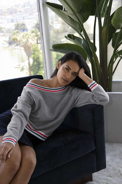 WOMEN'S HEAVY TERRY SPORT SWEATSHIRT - Black w White/Silver - Additional