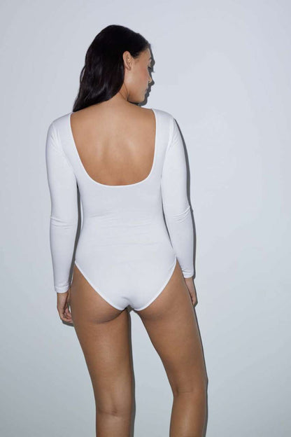 WOMEN'S COTTON SPANDEX L/S DOUBLE U-NECK BODYSUIT - Heather Grey - Additional