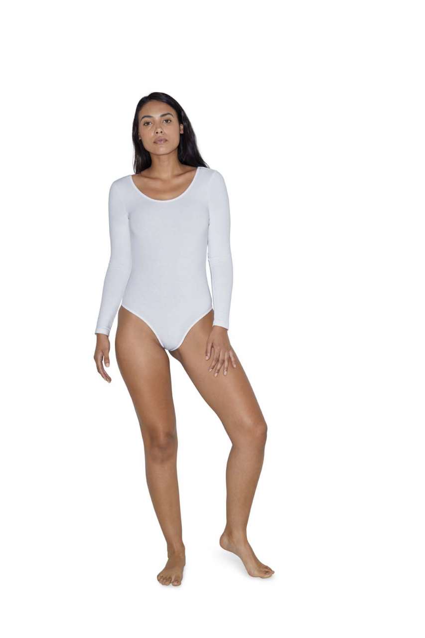 WOMEN'S COTTON SPANDEX L/S DOUBLE U-NECK BODYSUIT - Heather Grey - Additional