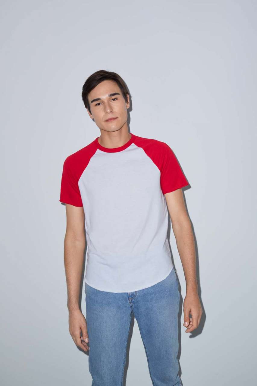 UNISEX POLY-COTTON SHORT SLEEVE RAGLAN T-SHIRT - White/Heather Grey - Additional