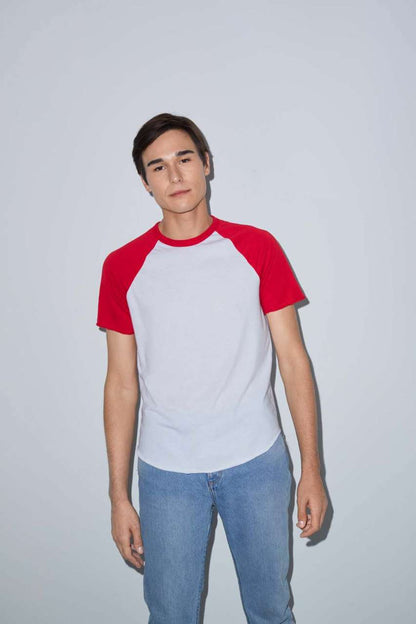 UNISEX POLY-COTTON SHORT SLEEVE RAGLAN T-SHIRT - White/Heather Grey - Additional