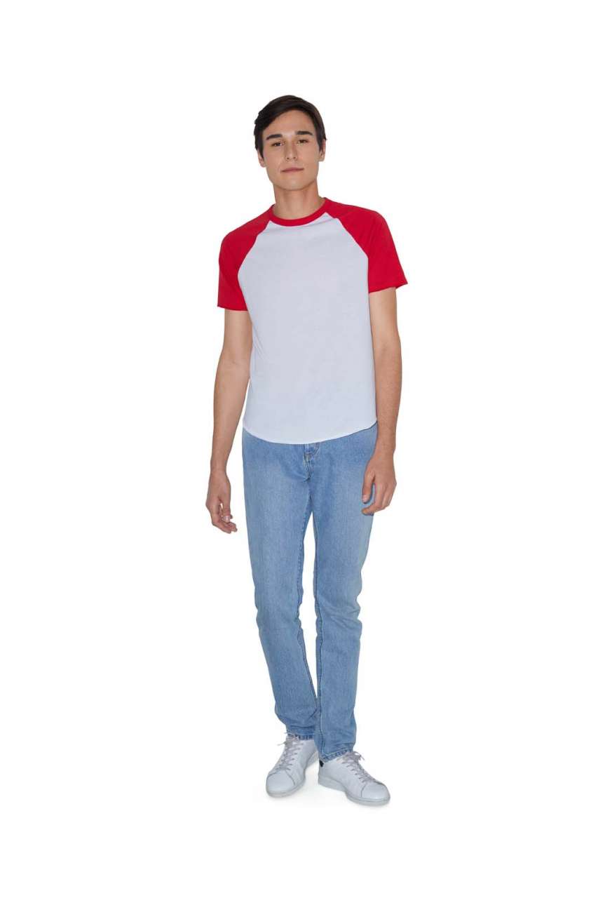 UNISEX POLY-COTTON SHORT SLEEVE RAGLAN T-SHIRT - White/Red - Additional