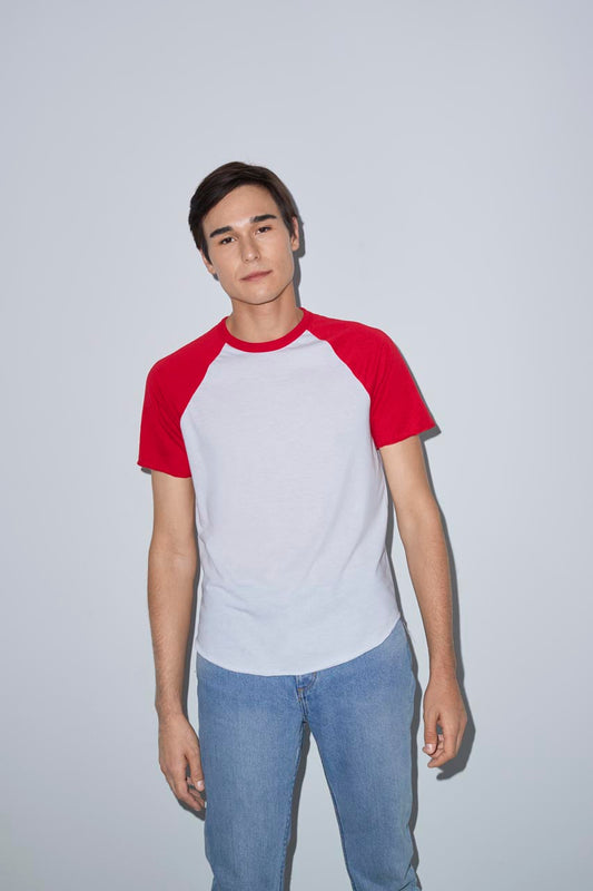 UNISEX POLY-COTTON SHORT SLEEVE RAGLAN T-SHIRT - White/Navy - Main