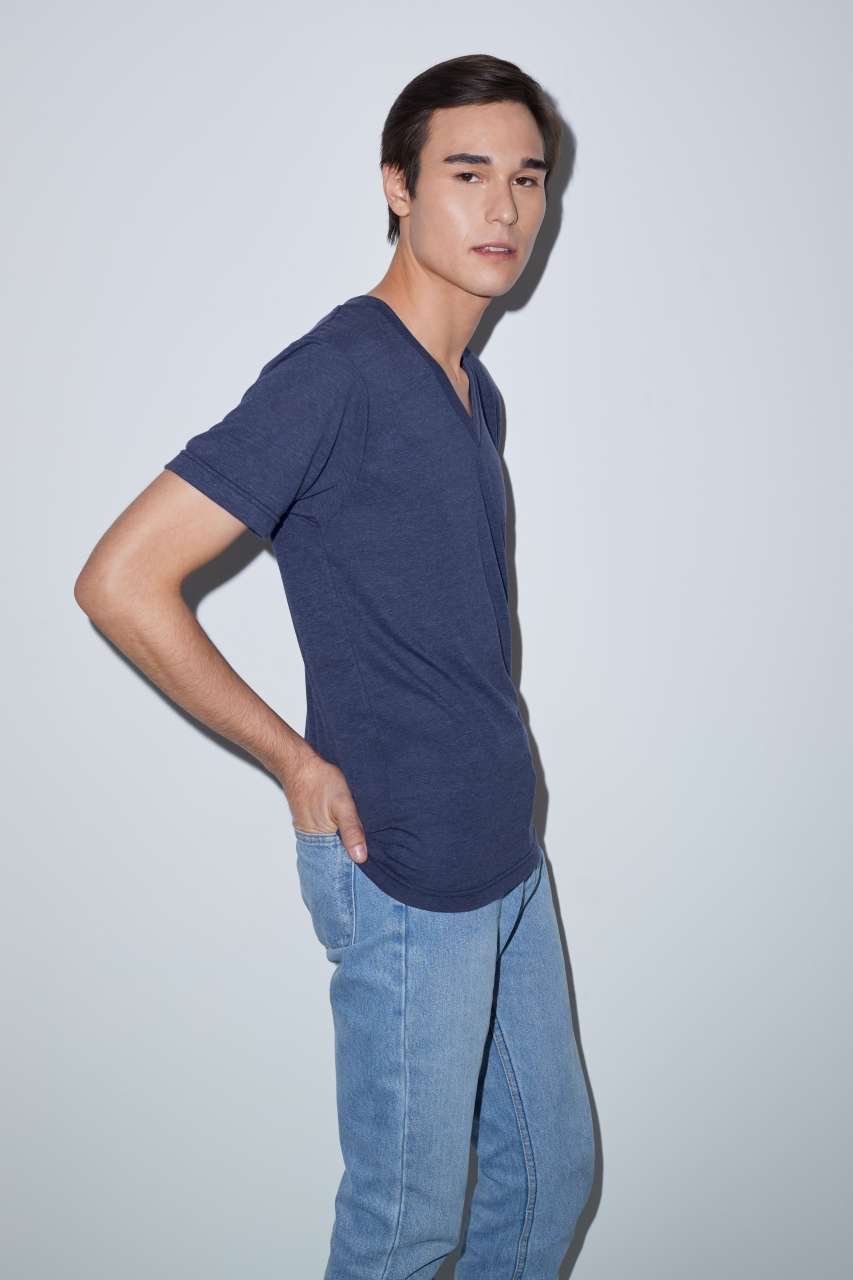 UNISEX TRI-BLEND SHORT SLEEVE V-NECK T-SHIRT - Tri-Indigo - Additional