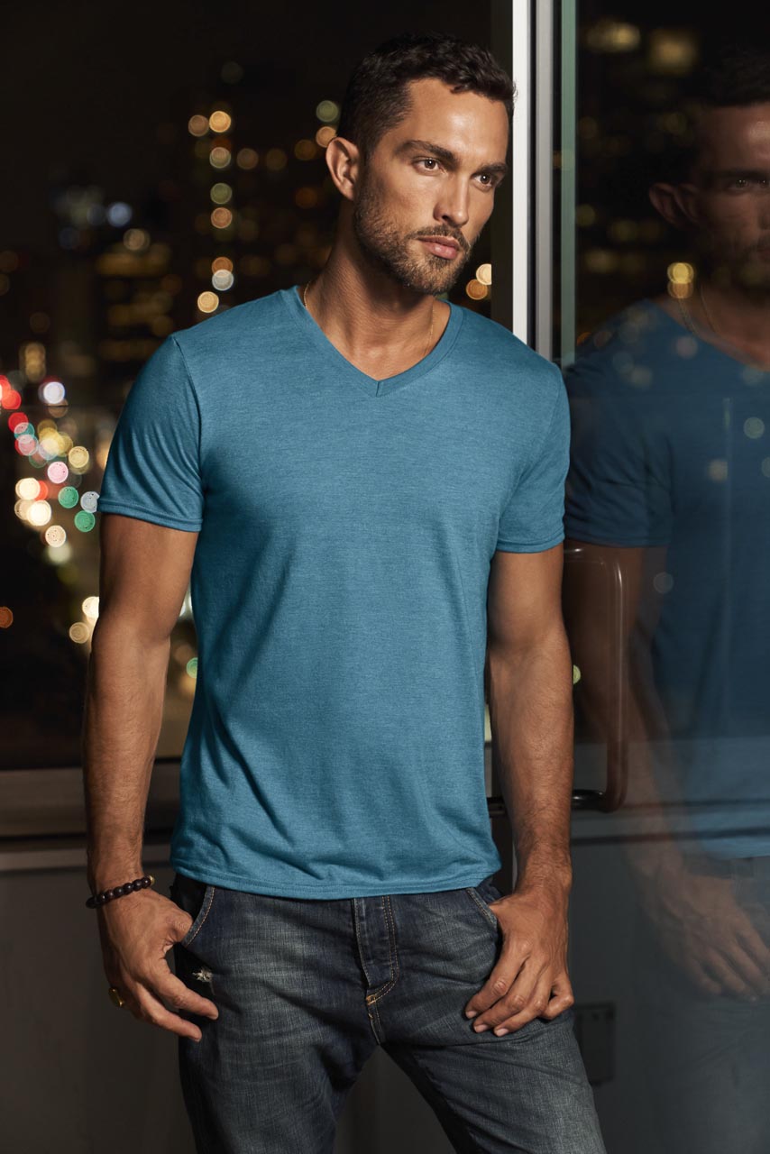 ADULT TRI-BLEND V-NECK TEE - Model Image