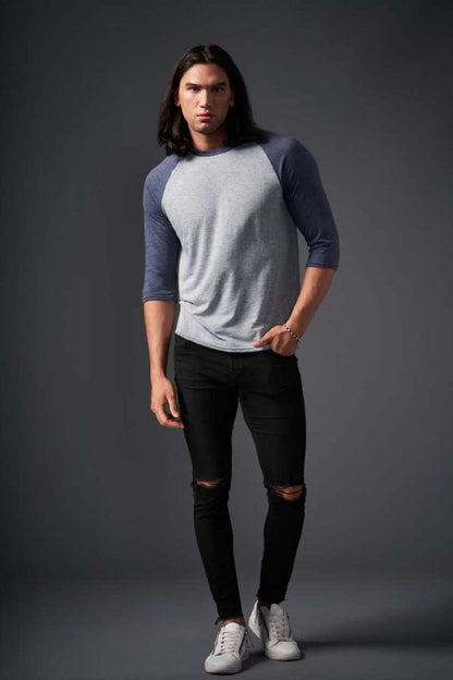 ADULT TRI-BLEND ¾ SLEEVE RAGLAN TEE - Heather Blue/Heather Grey - Additional