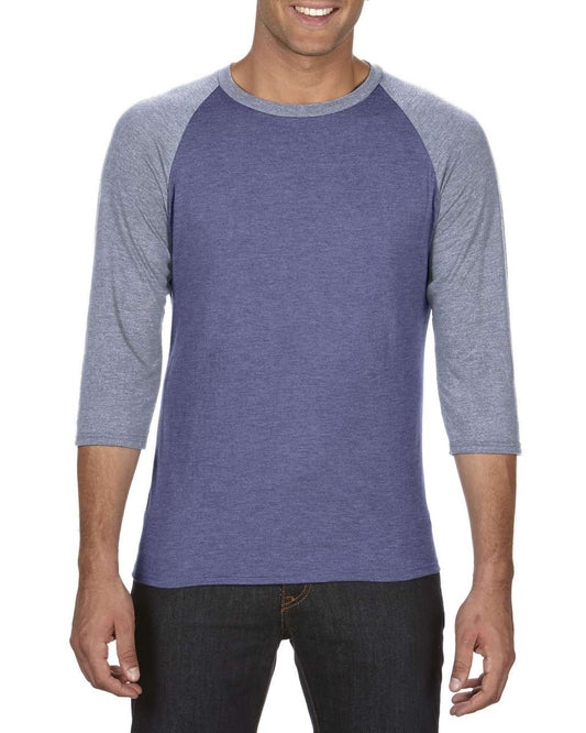 ADULT TRI-BLEND ¾ SLEEVE RAGLAN TEE - Heather Blue/Heather Grey - Main