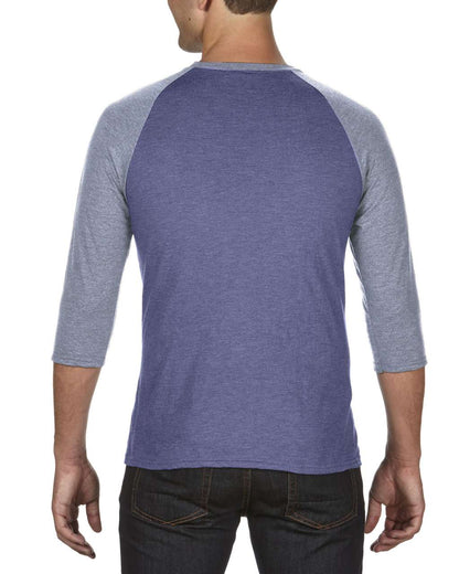 ADULT TRI-BLEND ¾ SLEEVE RAGLAN TEE - Heather Blue/Heather Grey - Additional