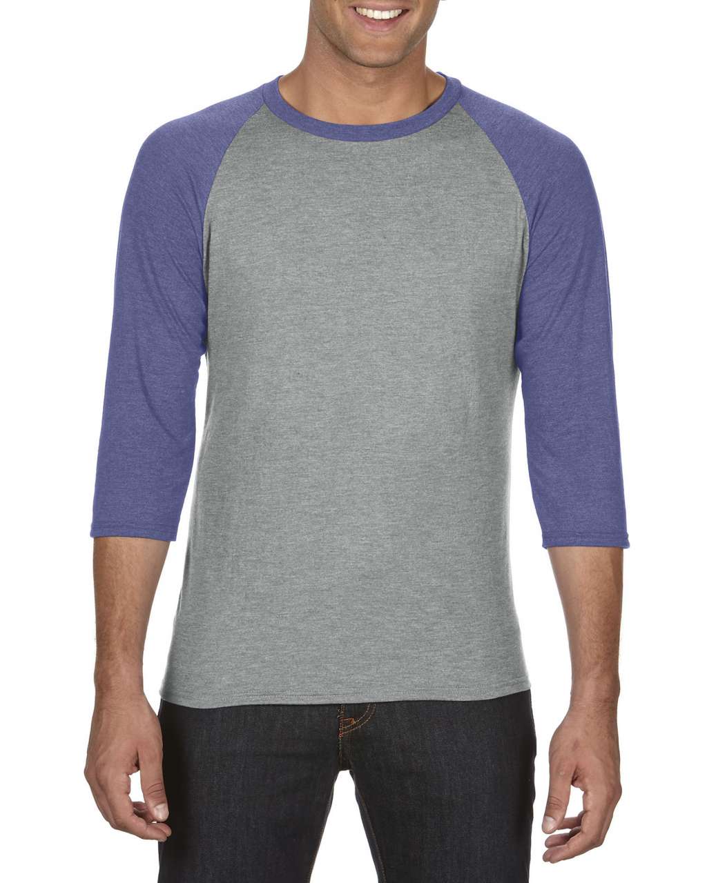 ADULT TRI-BLEND ¾ SLEEVE RAGLAN TEE - Heather Grey/Heather Blue - Main