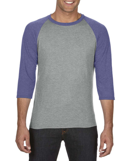 ADULT TRI-BLEND ¾ SLEEVE RAGLAN TEE - Heather Grey/Heather Blue - Main