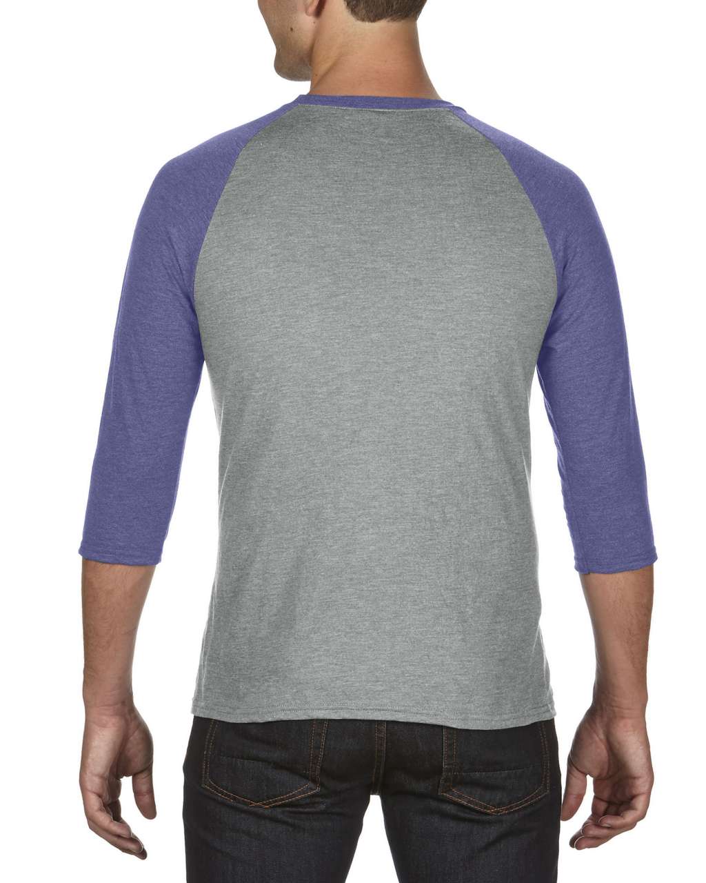 ADULT TRI-BLEND ¾ SLEEVE RAGLAN TEE - Heather Grey/Heather Blue - Additional