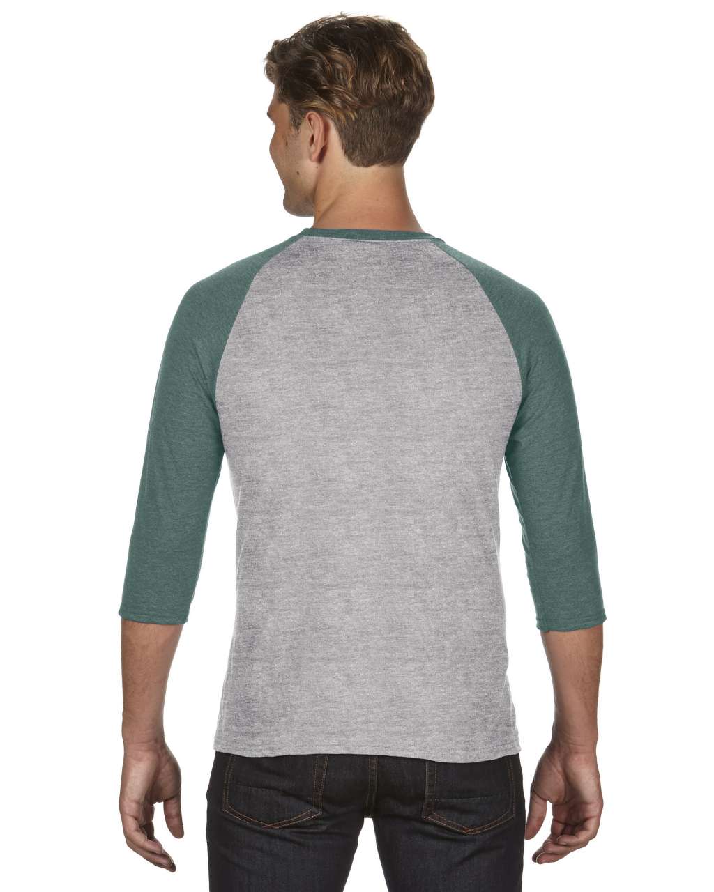 ADULT TRI-BLEND ¾ SLEEVE RAGLAN TEE - Heather Grey/Heather Dark Green - Additional