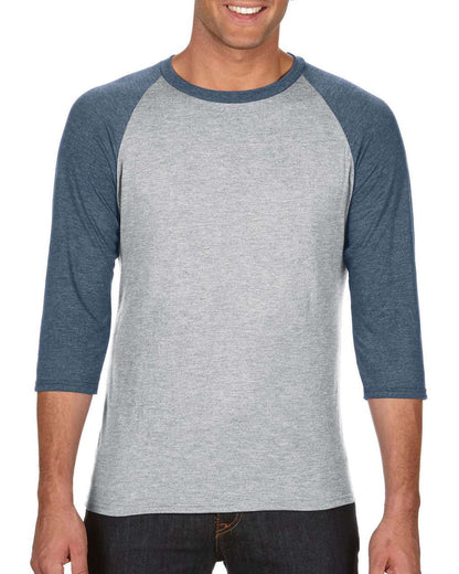ADULT TRI-BLEND ¾ SLEEVE RAGLAN TEE - Heather Grey/Heather Navy - Main