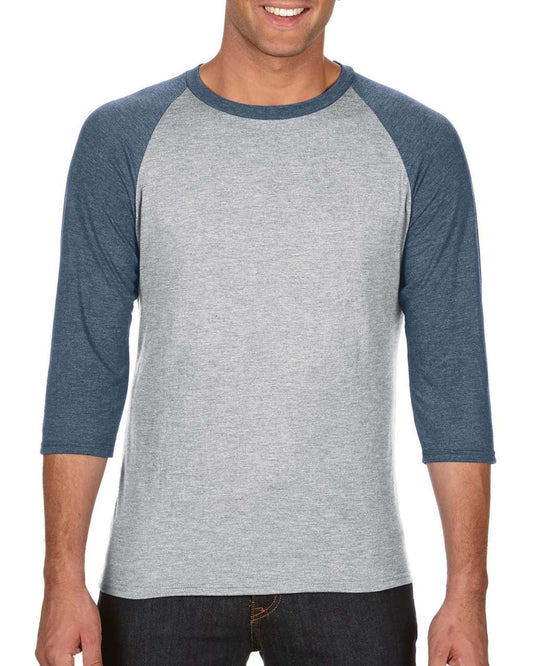 ADULT TRI-BLEND ¾ SLEEVE RAGLAN TEE - Heather Grey/Heather Navy - Main