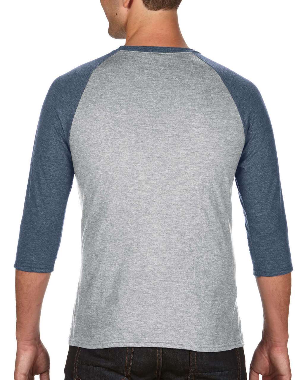 ADULT TRI-BLEND ¾ SLEEVE RAGLAN TEE - Heather Grey/Heather Navy - Additional